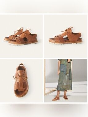 P. MONJO Women’s Cognac Leather Lace-up Sandal, Sz EU40/US 9.5-10M, NWT